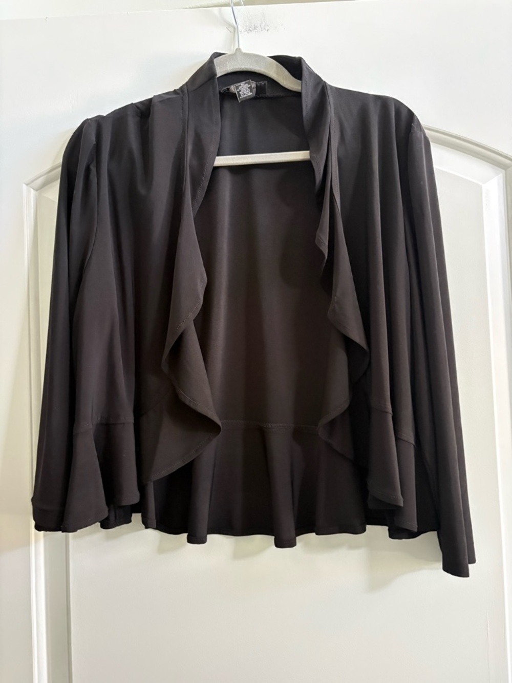 R&M Richards Black Open-Front Cascading Ruffle Jacket